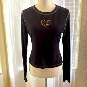 J for Justify Black Fitted Embellished Long Sleeve Tee